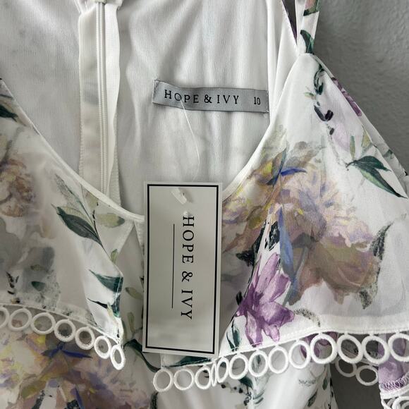 Hope & Ivy Cold Shoulder Floral Midi Dress Size 10 NWT White Floral - Picture 4 of 5
